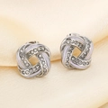 Silver square geometric earrings with lavender enamel and sparkling cubic zirconia - Rotating Weave Style (KE115092-K)