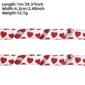 Detailed view of white faux linen ribbon with red hearts and size specifications - 1M White Ribbon Red Heart
