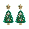 Details von handgefertigten grünen Perlenohrringen in Weihnachtsbaumform mit Pailletten - Stil 9 (Bunter Strassbaum)