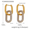 Detailed size chart for U-shaped earrings with 18k gold plating and zircon inlay - Gold