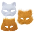 DIY Halloween blank pulp cat mask and plush fox masks for kids' hand-painted art - DIY Paper Pulp Mask And Accessories (Yellow Set)