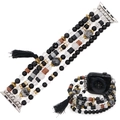 Beaded Apple Watch strap with natural stones, dark wood beads and black tassel - B-wb220019a / L1（38/40/41）