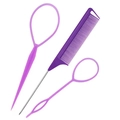 Purple hair braiding set including tail comb and hair loop tools for professional styling - Purple 3-Piece Set