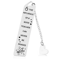Silver stainless steel bookmark with heart pendant and teacher appreciation quote - A27-Heart Charm Influence