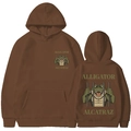 Brown alligator alcatraz hoodie featuring cartoon print with front and back views - Coffee