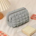 Beauty case grigio in tessuto a sbuffo in stile coreano minimalista ed elegante - Blu Piccolo 18*10*12cm