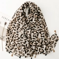 Chic leopard print scarf with soft cotton-linen feel and stylish fringe tassels decoration - Beige Black Brown Leopard (SL2408-031)