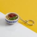Miniature blue and white porcelain beef noodle bowl keychain with lifelike food details - No.21 Chicken Drumstick Noodles (Model)