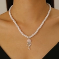 Summer ocean style pearl necklace with pink jellyfish pendant and silver metallic tentacles - Purple Jellyfish (1431)