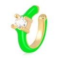 Detail of neon green enamel 18k gold hoop earring with a sparkling CZ crystal accent - Green