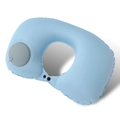Sky blue inflatable U-shaped travel neck pillow with manual push-button air pump - Milk Silk / Neck Pillow / Ice Blue