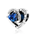 Detailed S925 silver heart charm with blue gem and Always my mother engraving - Dark Blue Zirconia