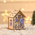 DIY wooden Christmas house ornament with purple LED lighting and Santa carving - Medium Santa With Cane