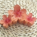 Translucent peach flower hair claw clip with triple blossoms and bead accents - Triple Petal Flower [Red]