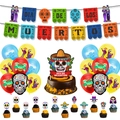 Detailed view of Day of the Dead party kit including colorful banners and cake toppers - Day of the Dead Set B / 4 Pieces