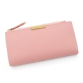 Lange Damen-Brieftasche aus rosa PU-Leder mit Metallplakette und Druckknopfverschluss - Rosa