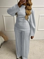 Women's casual long sleeve knit T-shirt and wide leg pants two piece set in grey color - XS / Mottled Grey