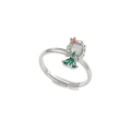 Dettaglio anello regolabile argento con opale latteo e pietre preziose verdi a pera - Stile Naturale Pietra di Luna / Argento (JZ00223 Bianco K)