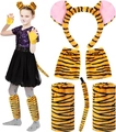 Set de disfraz de tigre de peluche con orejas, guantes a rayas, calentadores y una cola - Set de Tigre