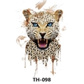 Waterproof leopard head tattoo sticker with vivid blue eyes and artistic ink splashes - Th-098 / 210*148mm