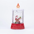 Weihnachts-LED-Wasserkerze mit Weihnachtsmann und Glitzer in rotem geprägtem Sockel - Sitzender Weihnachtsmann / Rote Basis