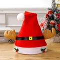 Plush red Santa hat with reindeer antlers and yellow buckle for Christmas decor - Velvet Belt Reindeer Antlers Hat Coffee