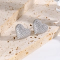 Detail of silver heart earrings with micro-pave cubic zirconia on natural stone - Silver Flat Heart Style (ZYN-DME611P)