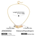 Detail of 18K gold stainless steel necklace with pearl and floral enamel pendant charms - Floral Pendant Pearl Style (JDN0305052)