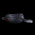 Detail shot of a black frog lure with red eyes, sharp double hooks, and metal spinner tail - Black (4.2cm-8g)
