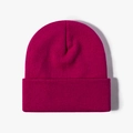 Deep magenta thick knit beanie hat with ribbed texture for winter outdoor warmth - Rose Red