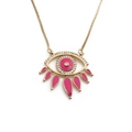 Roze emaille boze oog hanger ketting met gouden doos ketting en fonkelende kristallen - Rood
