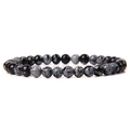 Snowflake obsidian beaded bracelet featuring 6mm natural stone beads on a white background - Snowflake Obsidian