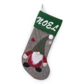 Calza di Natale con decorazione a gnomo e scritta Noel ricamata in verde e rosso - Bordo Verde (Stile Gnomo NOEL)
