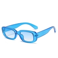 Retro small rectangle sunglasses featuring transparent blue frames and vintage narrow design - Royal Blue Frame Gradient Blue