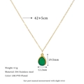 Detail of 18K PVD gold plated stainless steel necklace with green teardrop stone pendant - Dark Green