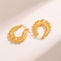 Polished gold heart-shaped earrings with textured shell-like wave patterns - Gold U-shaped Heart Earrings