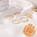 Set of 5 minimalist gold-finish alloy rings featuring star and moon geometric designs - Minimalist Geometric Gold Stackable Ring Set (8703)