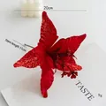 Sparkling red Christmas artificial flower decoration, 20cm width with 11cm long stem - Diameter 20cm / Red