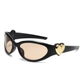 Y2K dopamine heart sunglasses in black frame with brown lenses and gold heart accent - Black Frame Light Tea Lens