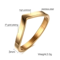 3mm minimalist V-shaped stainless steel chevron ring with 18k gold IP plating and high polish - US Size 9 / Plain V-Shaped / Gold