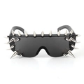 Punk style black oversized sunglasses featuring sharp silver metal rivet spikes decor - No. 3 25 Spikes / Black