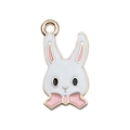White rabbit charm with pink bow and enamel finish for DIY jewelry crafting - Long Ear Tie Rabbit Style (18831)
