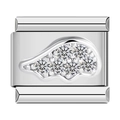 Macro shot of a silver Italian modular charm with sparkling wing shaped zircon stones - Silver Diamond Surface Style (1453)