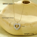 Detail of gold heart pendant with letter R and zircon stones, chain length 45+6cm - Letter R