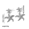 Size details of silver starfish earrings with 3.4cm large and 1.83cm small layered motifs - Silver (TE6474-S)