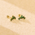 Gold crown stud earrings with green marquise-cut zircons and secure screw ball back - 925 Silver / Gold (Green Rhinestone)