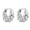 Detailed view of silver twisted croissant huggie hoop earrings with polished finish - 1 Pair / White Gold Twisted Round