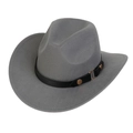 Classic grey western cowboy hat with black leather band and gold metal studs - M (56-58cm) / Grey (170-G)