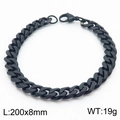 Black stainless steel Cuban link bracelet for men and women, 8mm width, hip-hop style chain - 8MM Black