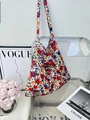 Floral print canvas tote bag with bright red and yellow flowers for women - Multicolor Floral(48#)